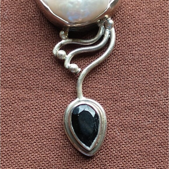 Handmade White, Black, and Silver Pendant for Necklace - Includes Drawstring Bag - Picture 9 of 11